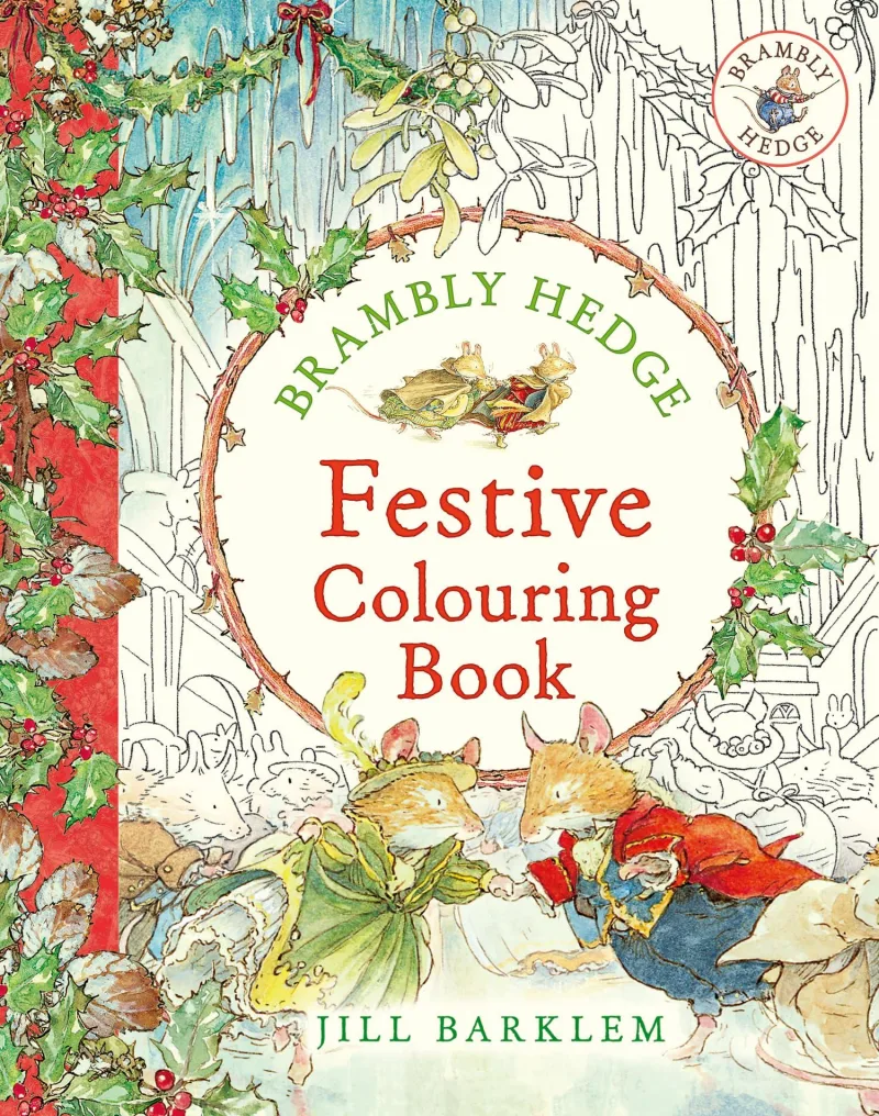 Book cover for 'Brambly Hedge: Festive Colouring Book'